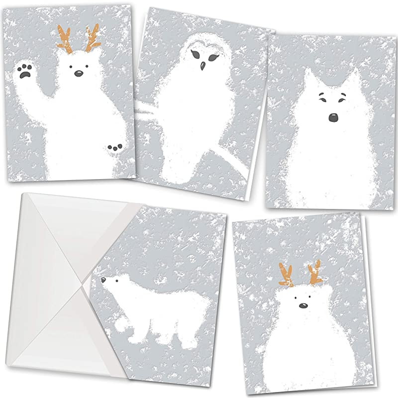 Coleção de 36 cartões de Natal em 5 desenhos brancos únicos com envelopes  para a temporada de Natal, lindos cartões de Natal Embalagem Danificado