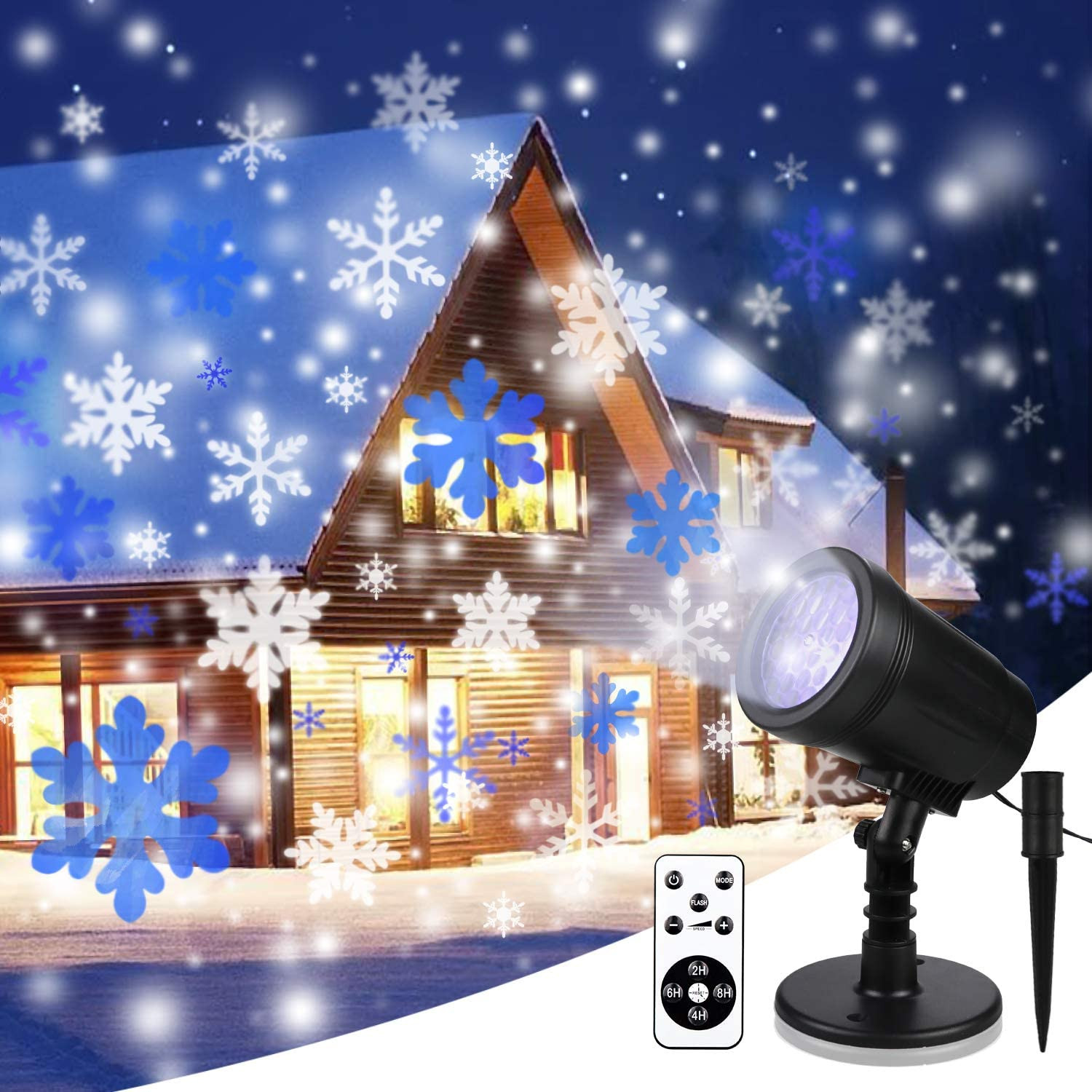 Projector de Luz de Natal Exterior, Projector LED Floco de Neve com  Controlo Remoto, IP65 à prova de água Interior e Exterior, Decoração de  Festas e Férias, Azul e Branco Recondicionado